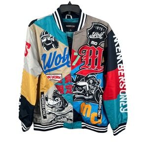 Members Only Wolf 1975 Bomber Jacket Mens XL Multicolor Windbreaker NWT 90s Moto